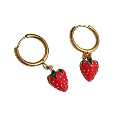 Cosmos Strawberry Huggie Hoop Earrings