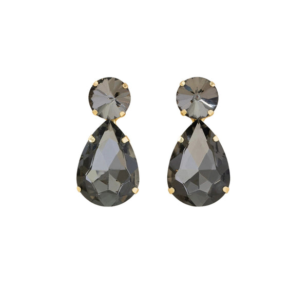 Blossom Dark Grey Glass Crystal Statement Stud Earrings