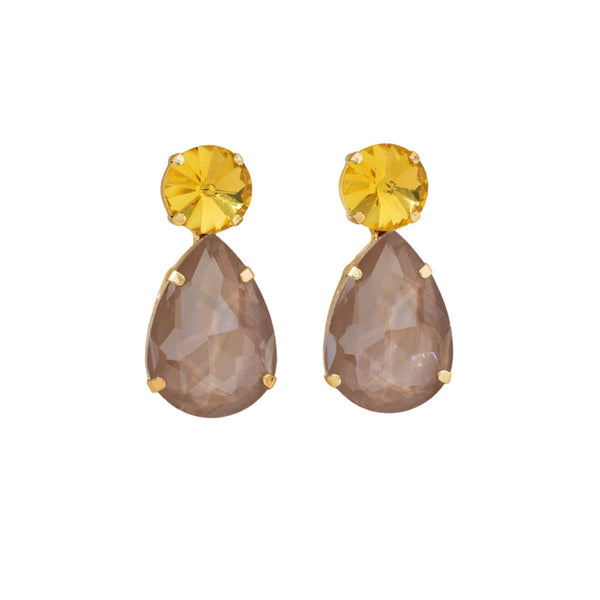 Blossom Taupe Brown & Yellow Glass Crystal Statement Stud Earrings