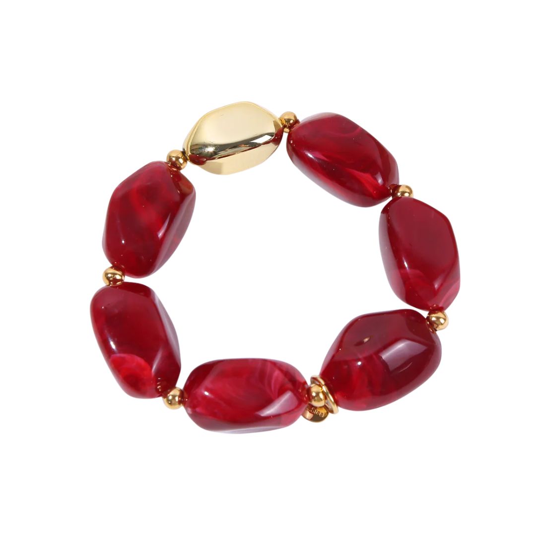 Eclat Paris Burgundy Red Marbled Resin Stretch Bracelet