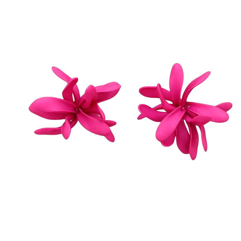 Sonata Fuchsia Pink Resin Petal Statement Stud Earrings