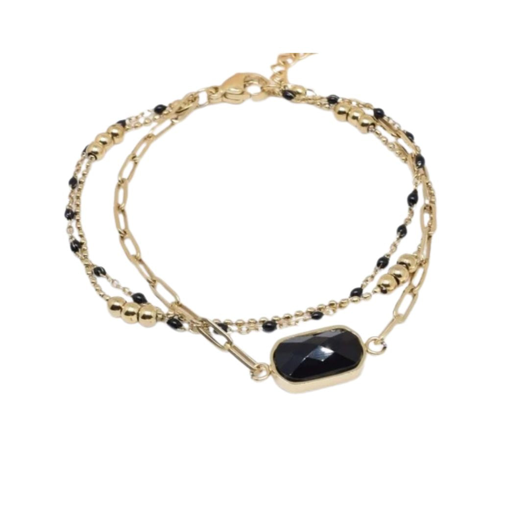 Kapyco Paris Black Agate Triple Gold Bracelet. S/M