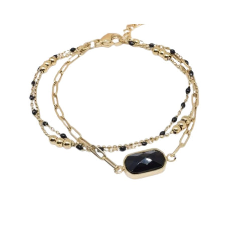 Kapyco Paris Black Agate Triple Gold Bracelet. S/M