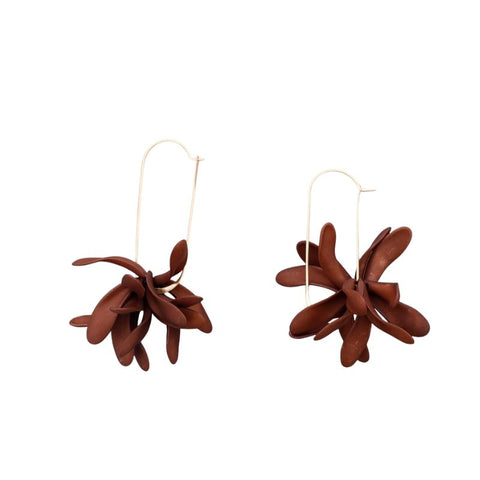 Sonata Brown Resin Petal Statement Hoop Earrings