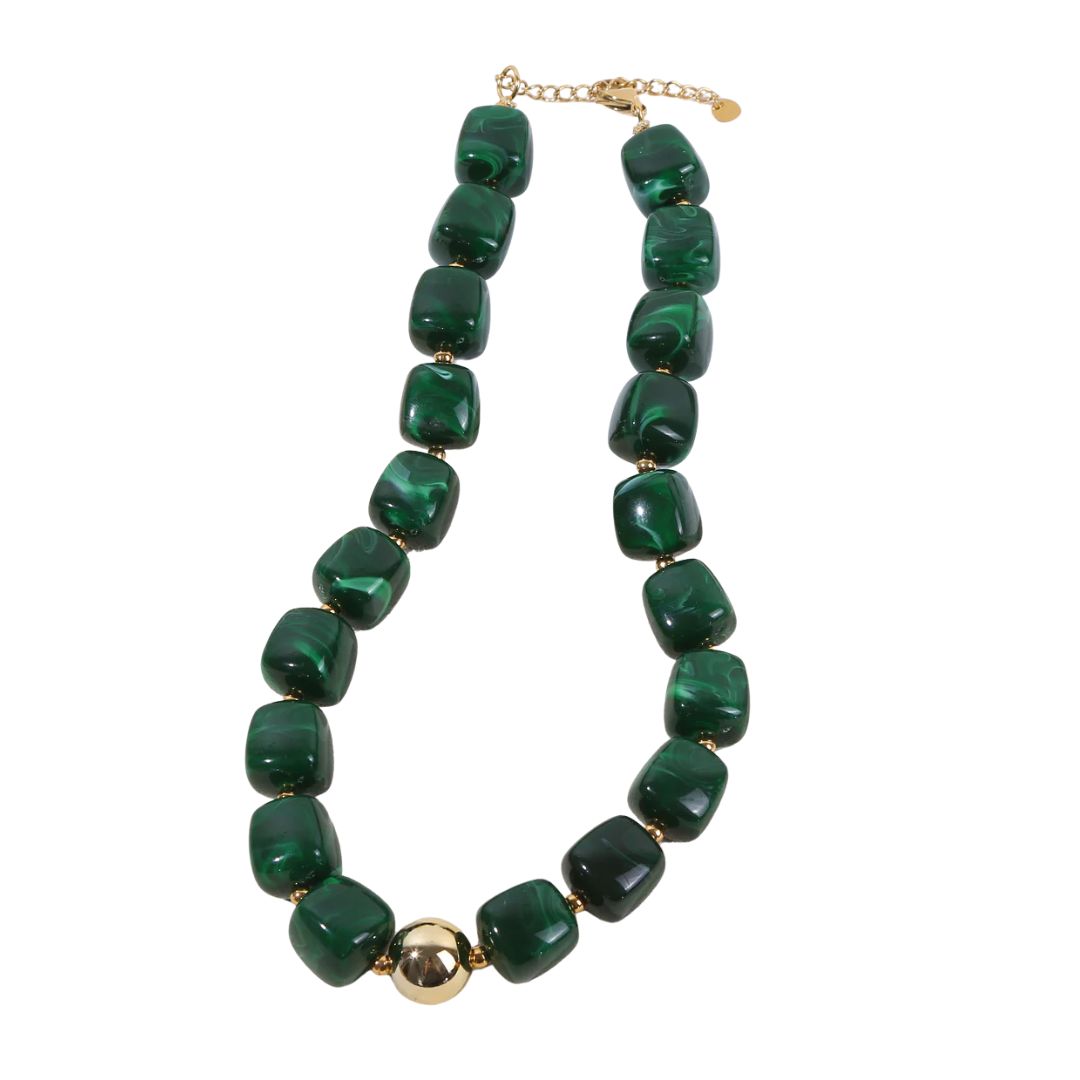 Eclat Paris Green Marbled Resin Necklace