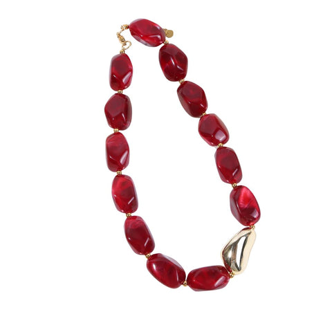 Eclat Paris Burgundy Marbled Resin Statement Necklace