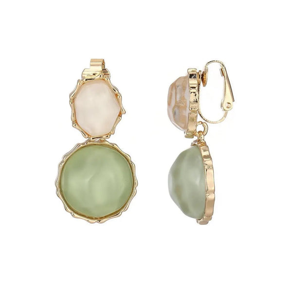 Olive Green & Ivory statement clip on earrings