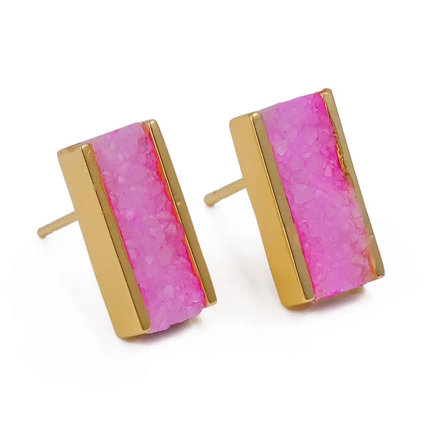 El Joyero Hand Made Pink Druzy Stud Bar Earrings