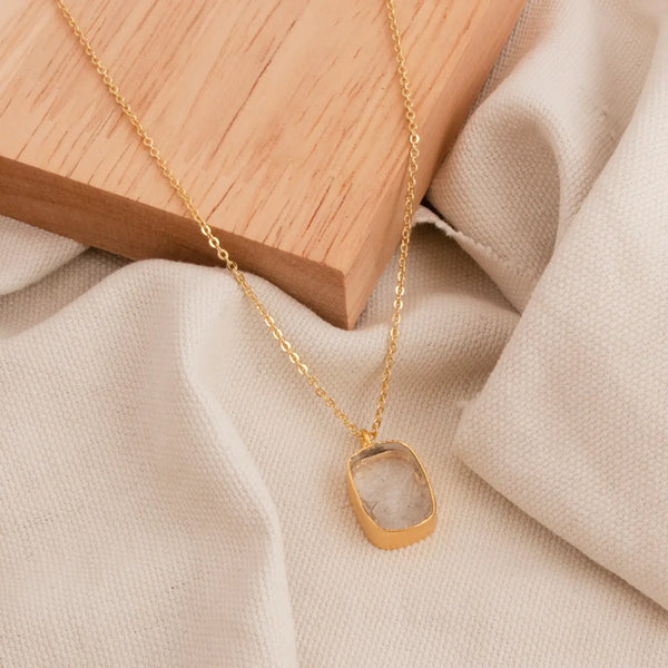 El Joyero Hand Mand Raw Crystal Quartz Gemstone Necklace, April Birthday