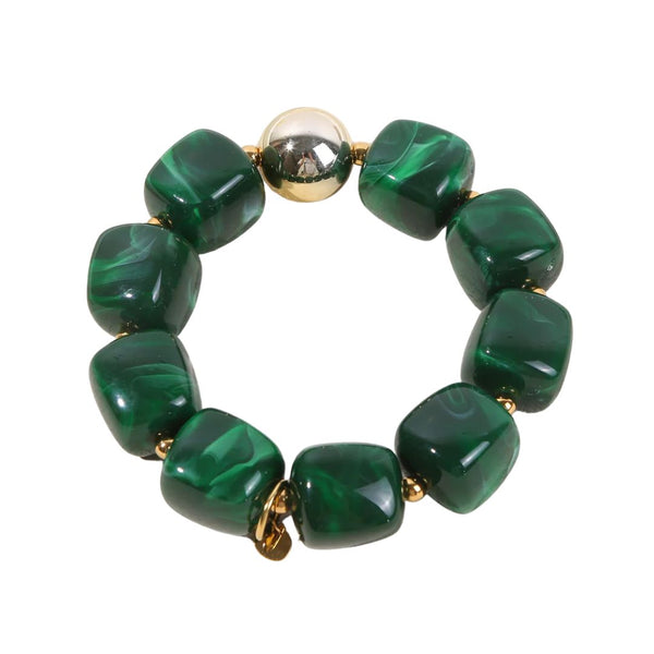 Eclat Paris Green Marbled Stretch Beaded Bracelet