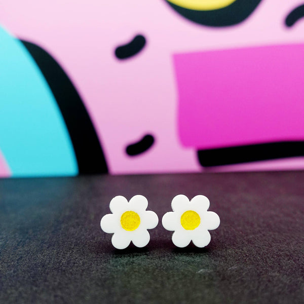 Silly Loaf Yellow & White Daisy Stud Earrings