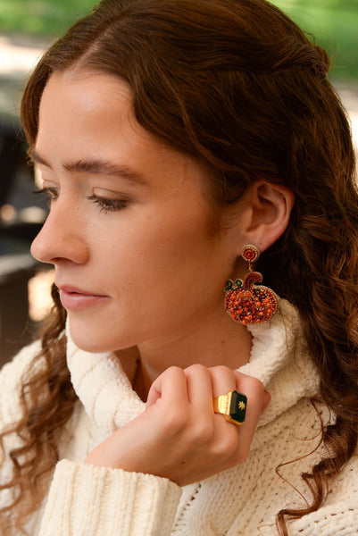 My Doris Hand Beaded Orange Pumpkin Stud Earring