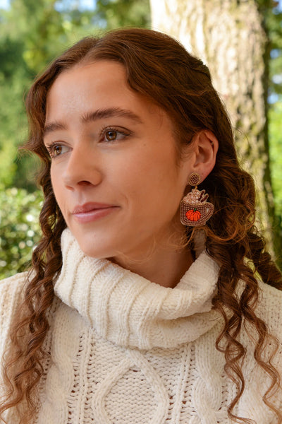 My Doris Hand Beaded Pumpkin Spice Stud Earrings