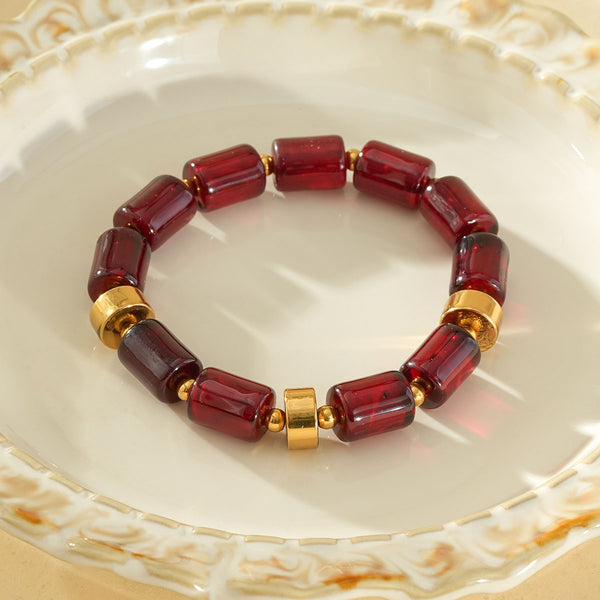 Eclat Paris Red Burgundy Beaded Stretch Statement Bracelet