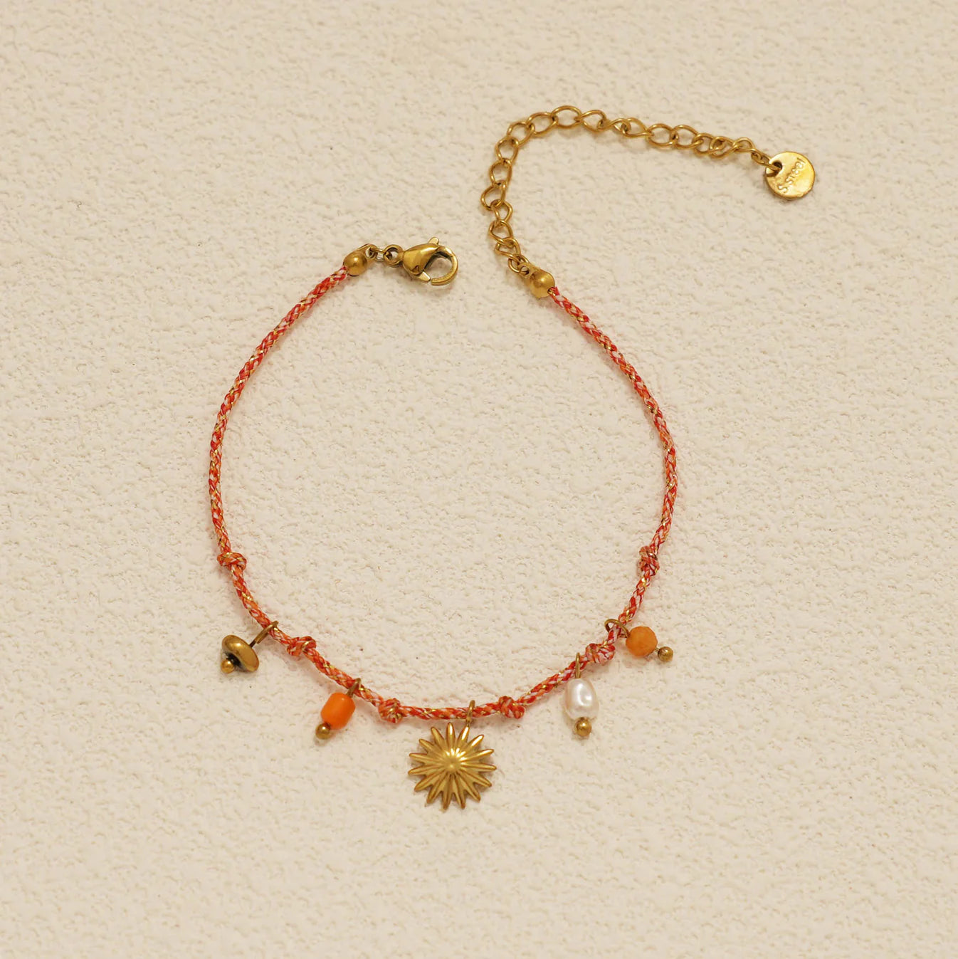 Eclat Paris, Pink Cord, Flower Charm Bracelet