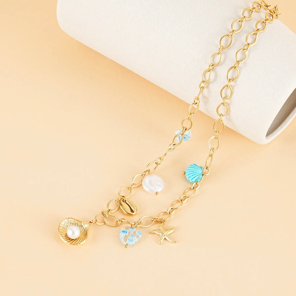 Eclat Paris Gold Chain Necklace With Turquoise Sea Charms