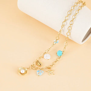 Eclat Paris Gold Chain Necklace With Turquoise Sea Charms