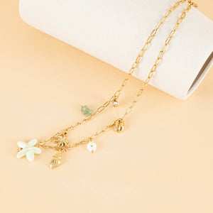 Eclat Paris Gold Chain Necklace With Green Sea Charms