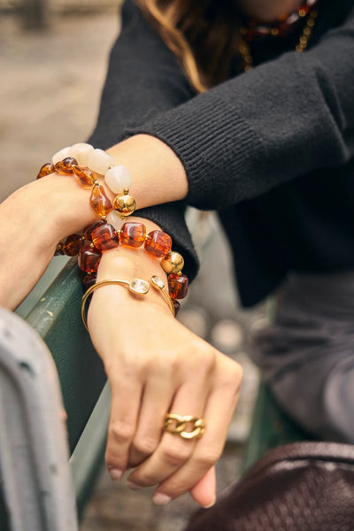 Eclat Paris Amber Brown Marbled Resin Stretch Bracelet