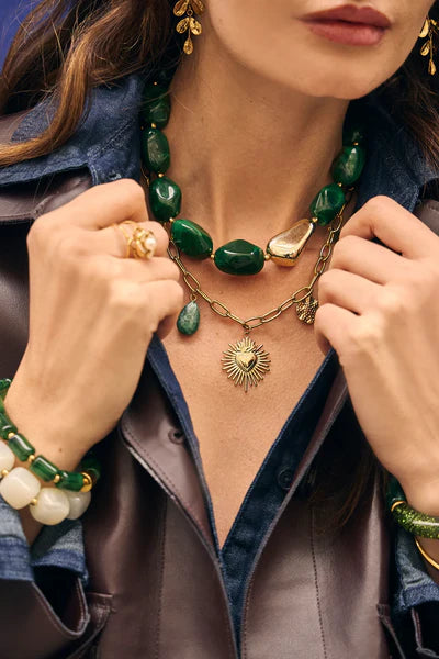 Eclat Paris Marbled Resin Statement Beaded Necklace