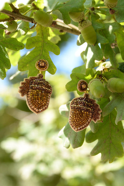 My Doris Hand Beaded Acorn Stud Earrings