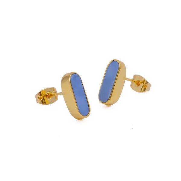 El Joyero Hand Made Blue Opal Bezel Stud Earrings