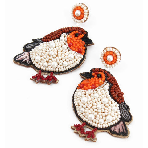 My Doris Hand Beaded Robin Statement Earrings