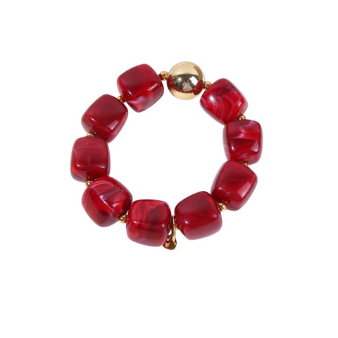 Eclat Paris Marbled Burgundy Red Resin Stretch Bracelet