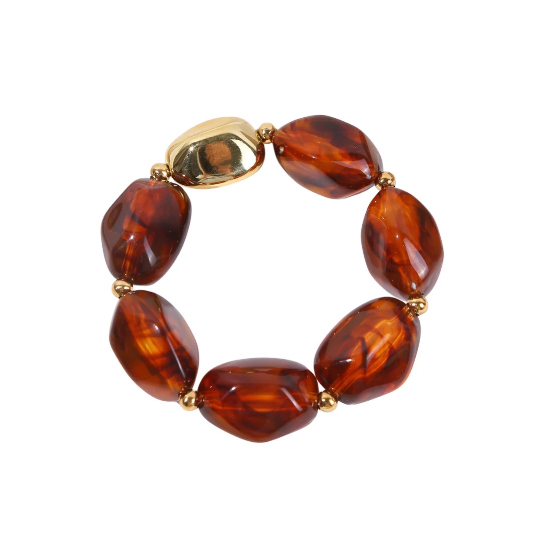 Eclat Paris Marbled Amber Brown Stretch Bracelet