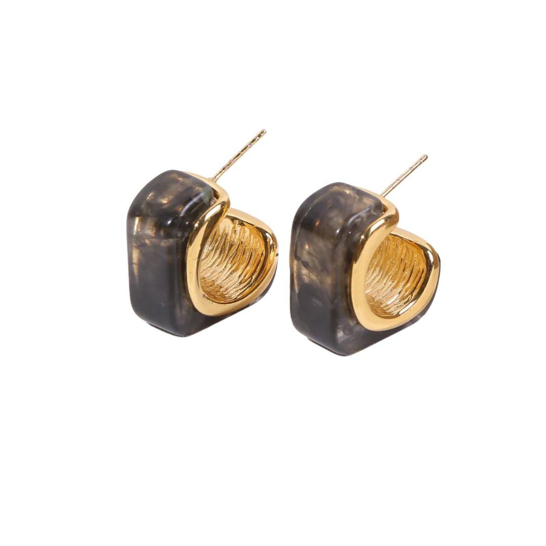 Eclat Paris Black Marbled Resin Stud Earrings