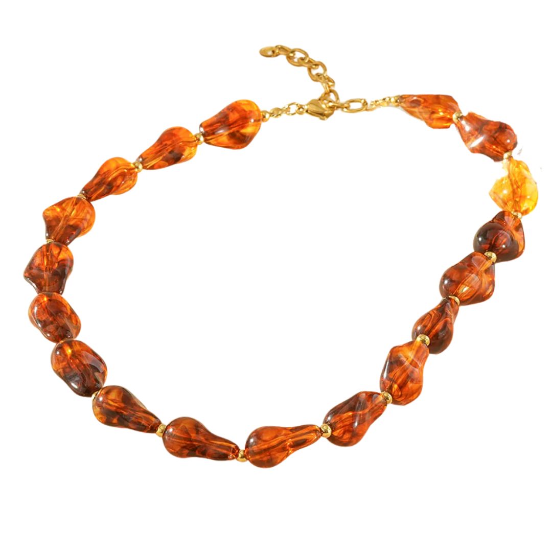Eclat Paris Amber Brown Resin Statement Necklace