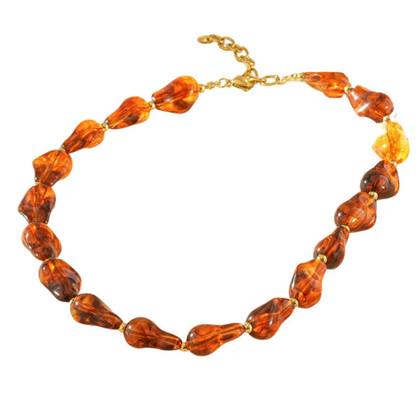 Eclat Paris Amber Brown Resin Statement Necklace