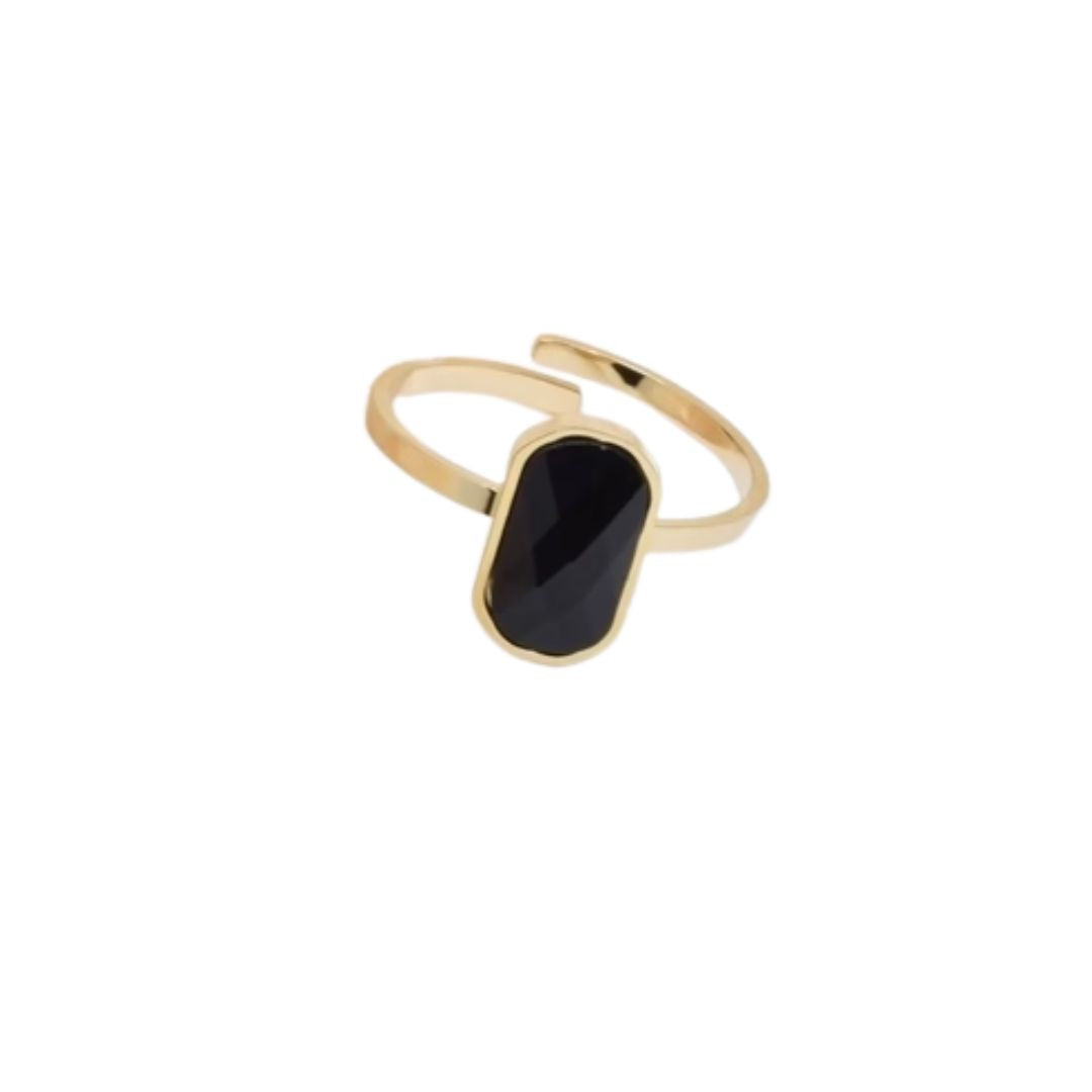 Kapyco Paris Black Agate Adjustable Gold Ring