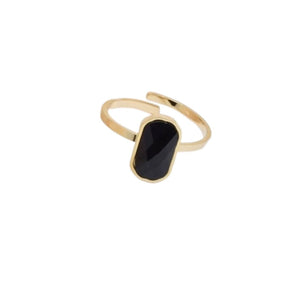 Kapyco Paris Black Agate Adjustable Gold Ring