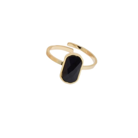 Kapyco Paris Black Agate Adjustable Gold Ring