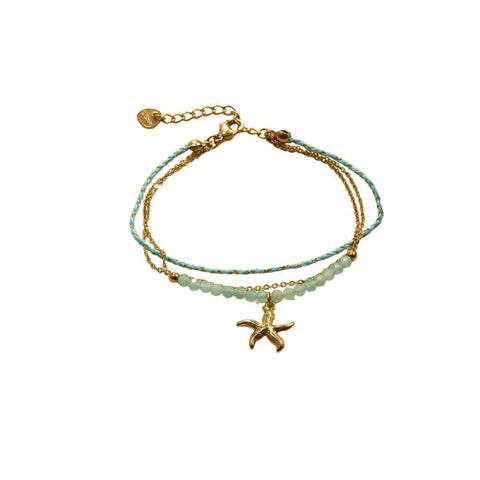 Eclat Paris Triple Turquoise & Gold Starfish Charm Bracelet