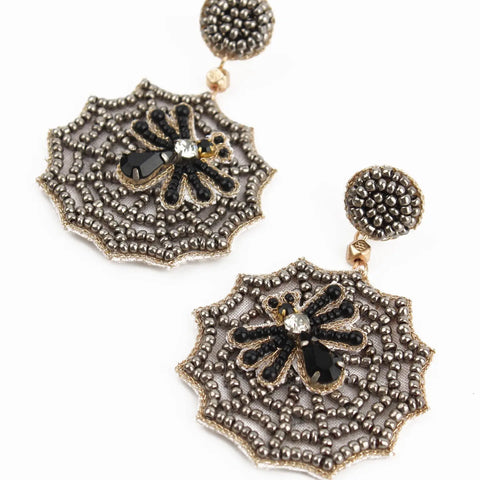 My Doris Statement Hand Beaded Spiderweb Stud Earrings