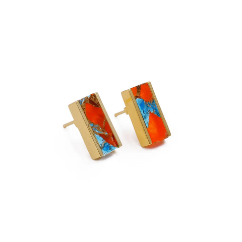 El Joyero Hand Made Oyster Turquoise Bar Stud Earrings