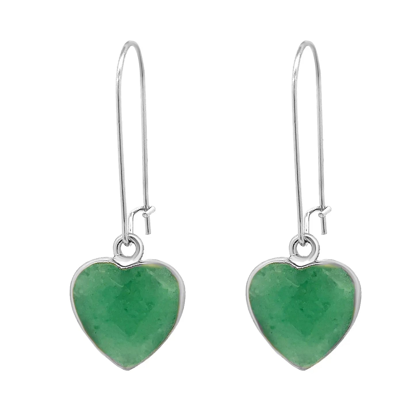 Amorino Gift Boxed, Green Natural Stone Heart, Drop Earrings