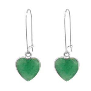 Amorino Gift Boxed, Green Natural Stone Heart, Drop Earrings