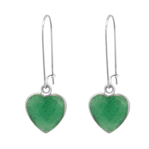 Amorino Gift Boxed, Green Natural Stone Heart, Drop Earrings