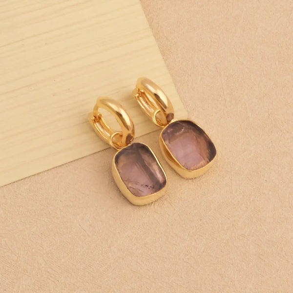 El Joyero Hand Made Raw Amethyst Gemstone Huggie Hoop Earrings