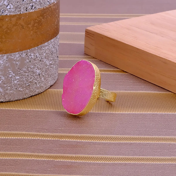 El Joyero Hand Made Raw Pink Druzy Adjustable Ring