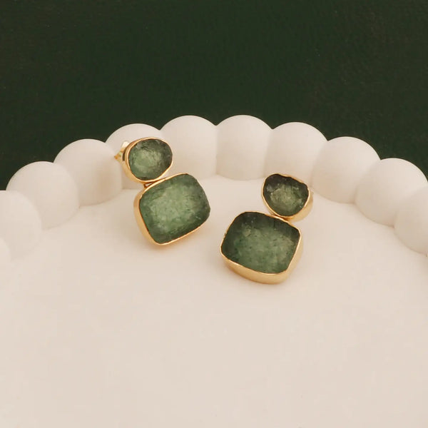 El Joyero Handmade Raw Green Quartz Stud Earrings