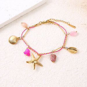 Eclat Paris Gold Chain With Pink Rope Sea Charm Bracelet S/M