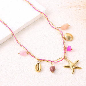 Eclat Paris Gold Chain With Pink Rope Sea Charm Necklace