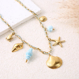 Eclat Paris Gold Chain, Blue Rope Sea Charm Necklace
