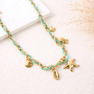 Eclat Paris Gold Chain, Green Rope Sea Charm Necklace