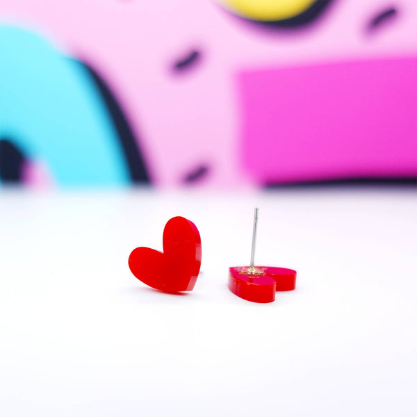 Silly Loaf Red Heart Stud Earrings