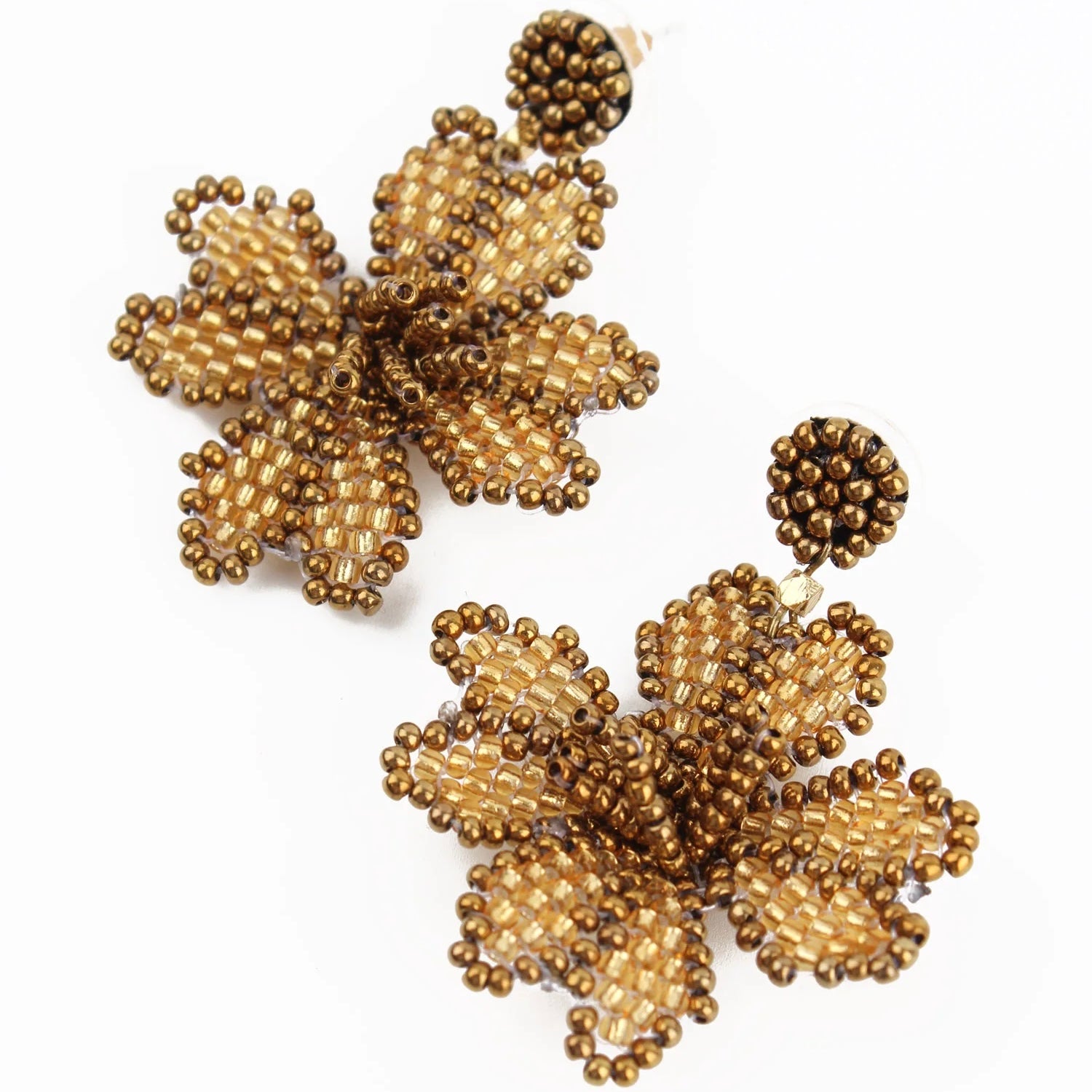 My Doris Statement 3D Hand Beaded Gold Flower Stud Earrings